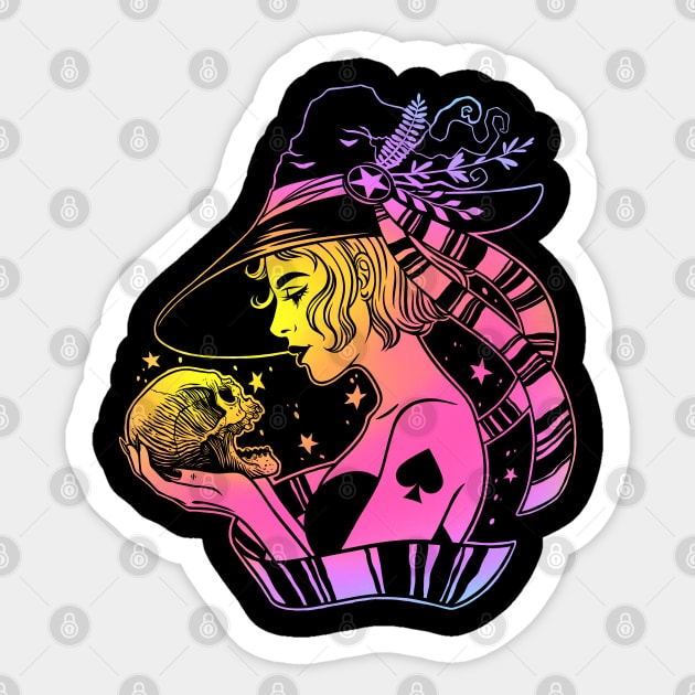 Beautiful witch holding a skull Sticker by OccultOmaStore